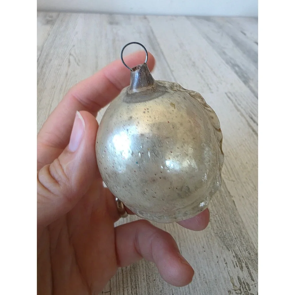 Antique head child milk glass eyes mercury glass ornament Xmas tree